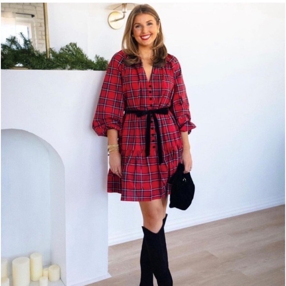 Nwt Antonio Melani Karlaplaid Taffeta V-Neck Tie Beltmini Dress